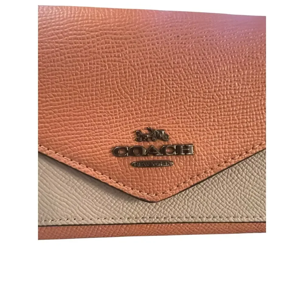 Coach Slim Soft Wallet Color-Block 3-color design Envelope Crossgrain leather